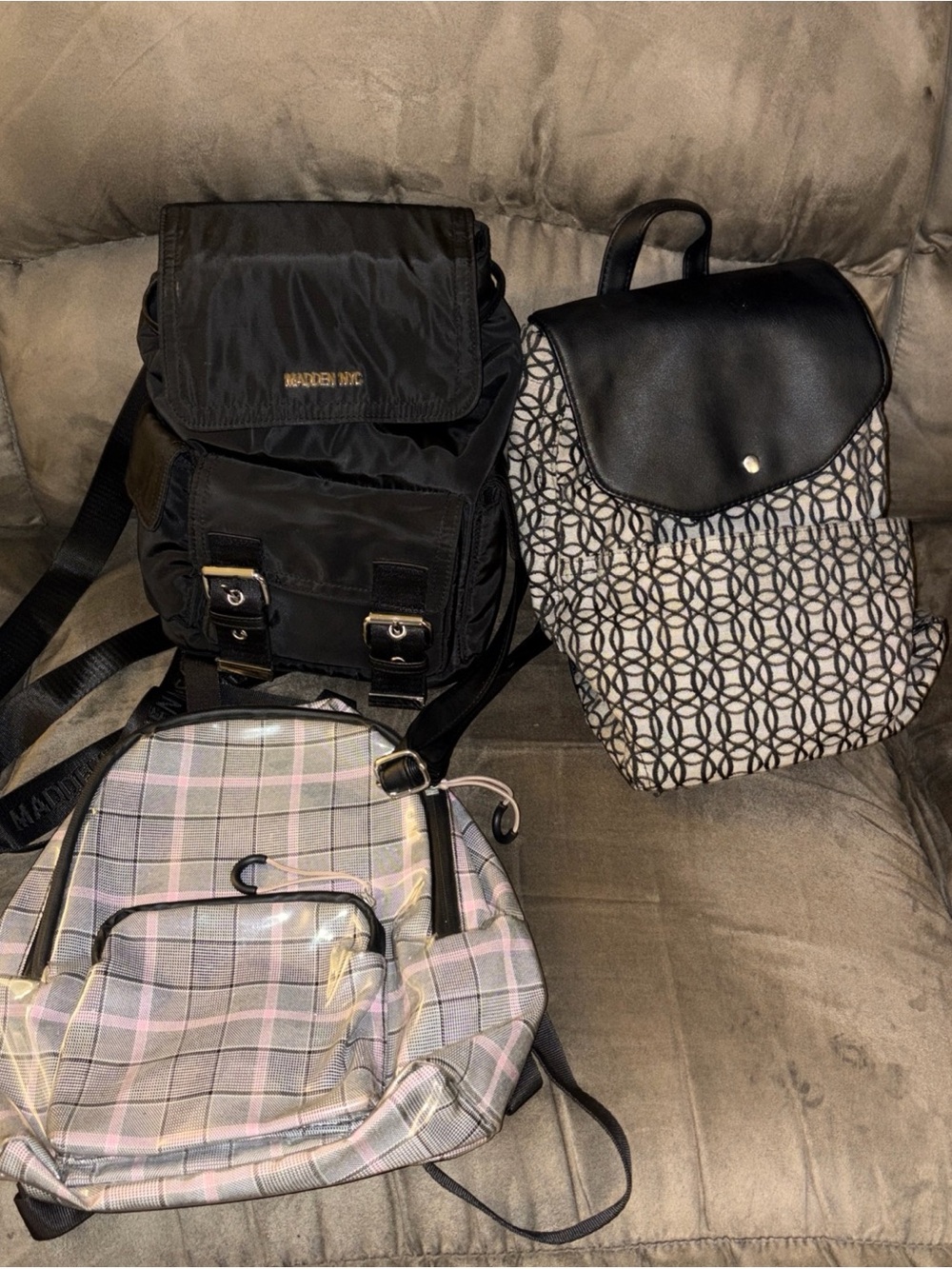 Black Madden Girl Nylon Backpack with Gold Accents